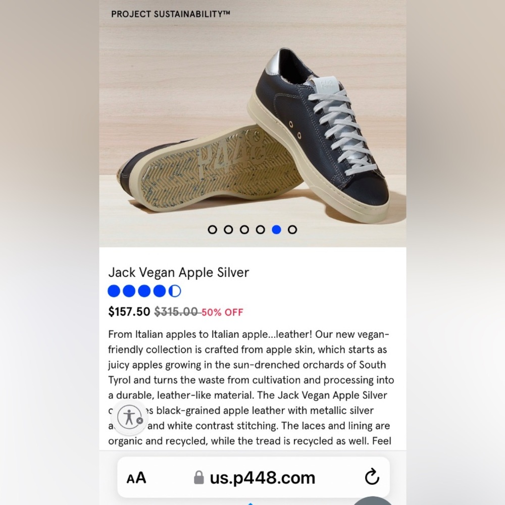 P448 Jack Vegan Apple Silver black sneakers unisex size 38